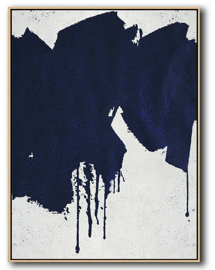 Buy Hand Painted Navy Blue Abstract Painting Online,Large Living Room Decor #Q4D6